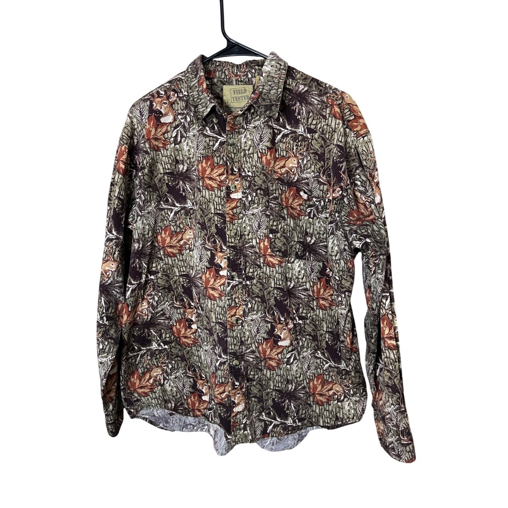 Field Tested Men's Deer Camo Long Sleeve‎ Button Up Shirt Size L